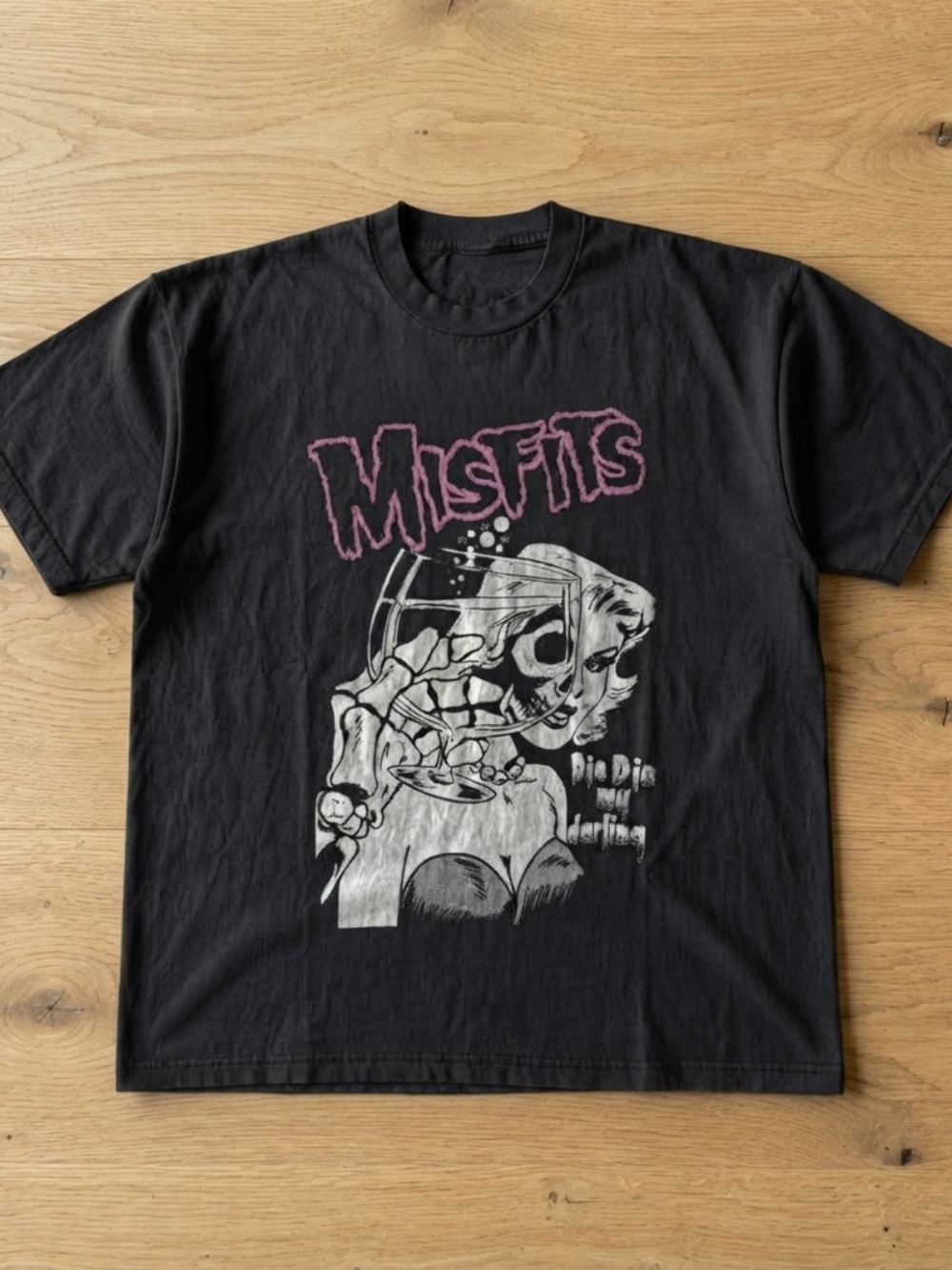 Gildan Black Misfits Graphic Tee with Pink Logo